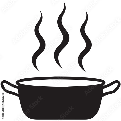 A steaming pot of delicious homemade soup, ready to warm your soul with simple black and white design.