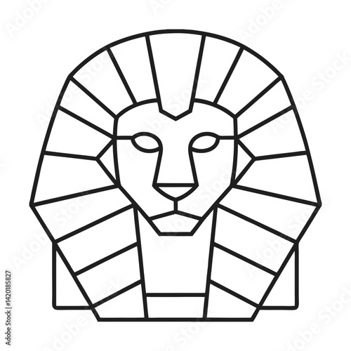 Linear geometric sphinx head icon ancient egyptian symbol minimalist design style outline art simple shape isolated