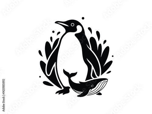 Penguin Whale Ocean Cute Vector