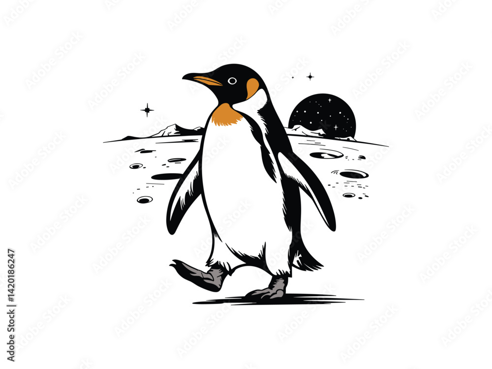Fototapeta premium Penguin Moon Walk Cute Vector