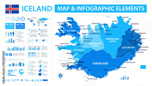 Iceland Infographic Map with Data Visualization Elements - Vector Map of Iceland
