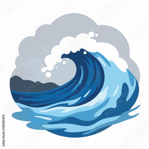 Powerful ocean wave crashing in stormy sea, dynamic energy