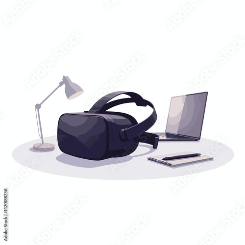 Modern VR headset on minimal desk setup, futuristic technology
