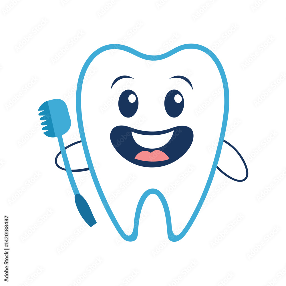 Cute Tooth Character Holding a Toothbrush, Promoting Oral Hygiene Cute Tooth Character Holding a Toothbrush, Promoting Oral Hygiene
