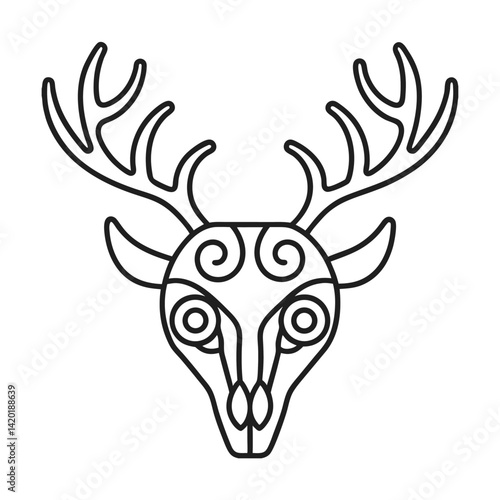 Ornamental deer head outline vector illustration artistic design concept elegant line art decorative style animal motif antlers and intricate patterns