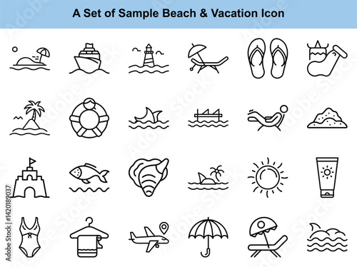 Beach and Vacation Essentials Icon Set