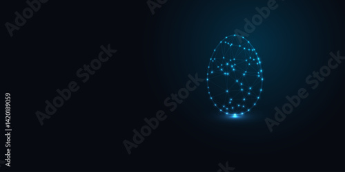 Easter Egg,abstract glowing blue lowpoly wireframe on a dark background. Vector illustration design concept.