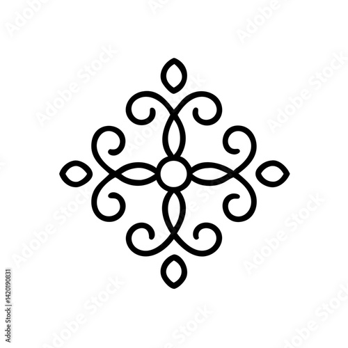 An elegant flourish, a timeless design, a symmetrical pattern in simple black lines against a white backdrop.