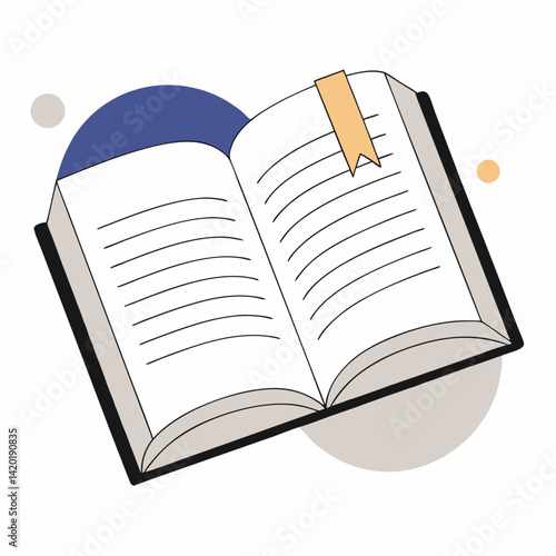 An open book awaits, a bookmark marking the page, inviting you into a world of stories and knowledge with simple line art and soft color accents.
