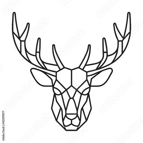 Geometric deer head design elegant minimalist line art vector illustration modern wildlife reindeer artwork simple polygon outline