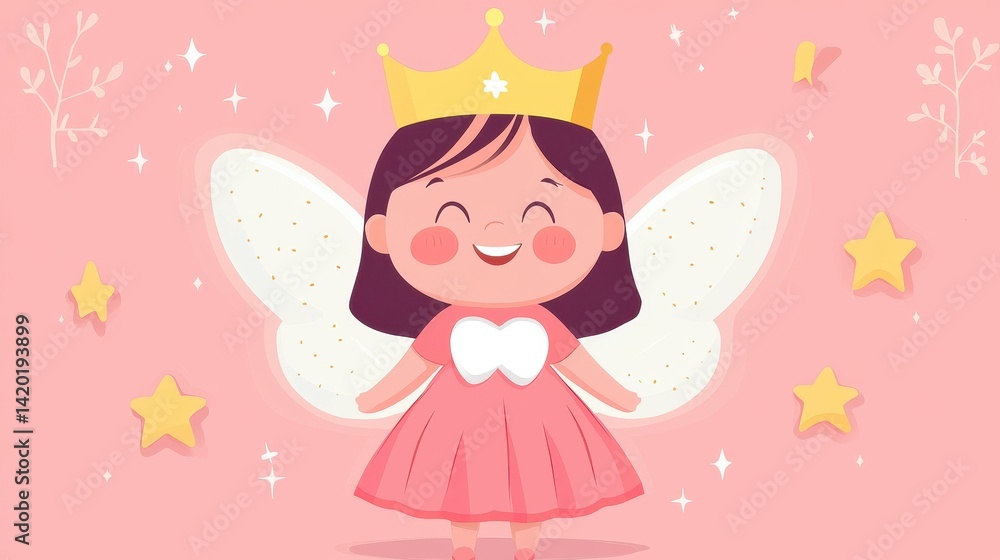 Charming Fairy Princess with Crown and Wings in Playful Setting Charming Fairy Princess with Crown and Wings in Playful Setting