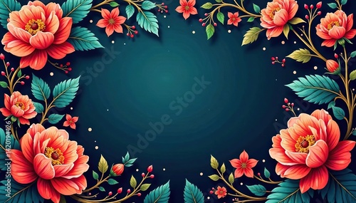 Intricate paisley & damask blooms, swirling vines, vintage, illustration