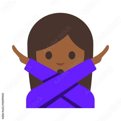 Woman Gesturing No Clipart Illustration | Brown Woman Wearing Blue with Arms making X | Isolated on White Background