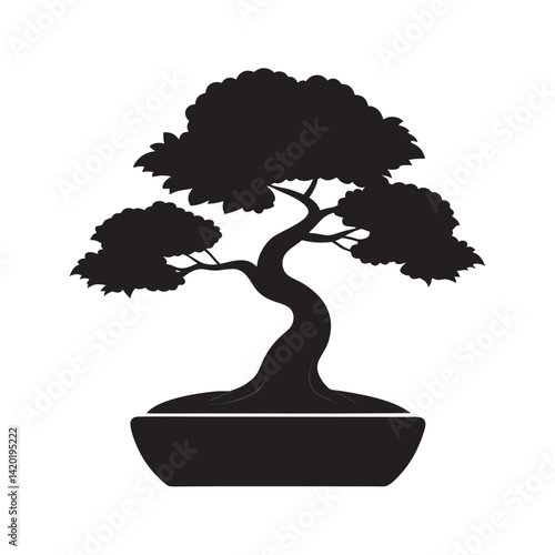 Graceful bonsai tree in silhouette