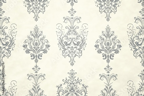 Subtle grey damask pattern with paisley elements on a cream background , repeating, paisley, antique