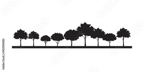 Varied trees in a line silhouette