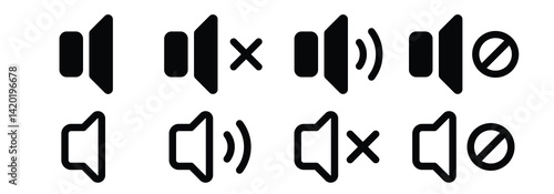 Speaker icon set. Mute and unmute volume signs vector eps10.