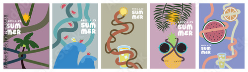 Tropical Vibes: Flat Design Summer Poster & Card Set, Vibrant Minimalist Summer Vector Series, Abstract Vector Card Collection, Summer Greeting Cards