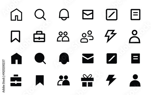 X or Twitter all icon. UI interface icon or logo set vector design symbol collation.  X  all design elements fill and outline vector. Social media icons: home, search, notification, message, grok, etc
