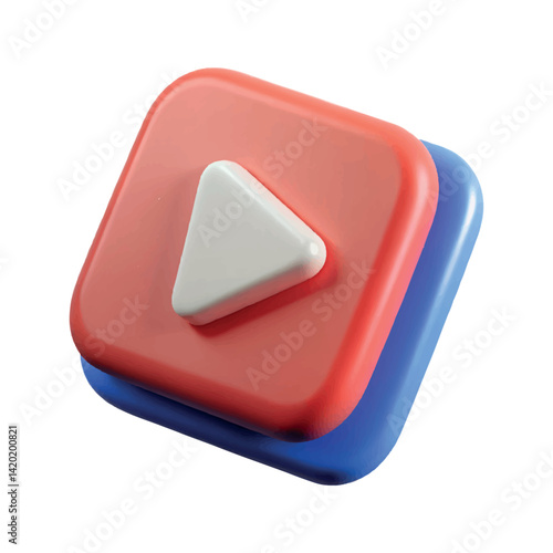Glossy square button, 3D player icon for web and computer design