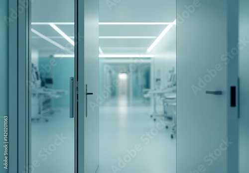Modern hospital interior  open doors