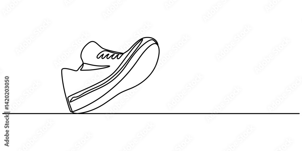 Shoes outline drawing illustration. one continuous line drawing of shoe- footwear, Sneakers sports shoes in a continuous one line drawing. Vector illustration isolated. Minimalist design hand drawn. Shoes outline drawing illustration. one continuous line drawing of shoe- footwear, Sneakers sports shoes in a continuous one line drawing. Vector illustration isolated. Minimalist design hand drawn.