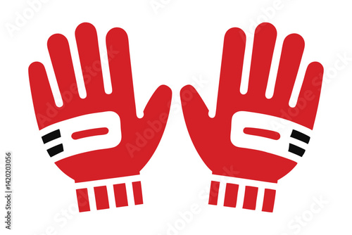 A pair of bright red mittens with black and white accents illustration
