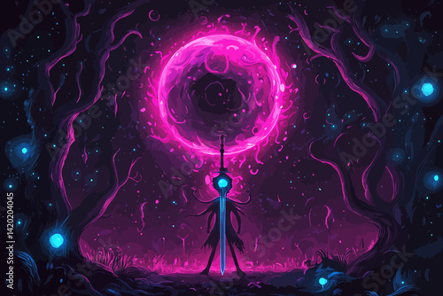 Illustration of a sword monument landscape 