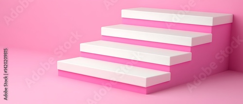 A Serene Pink Staircase Ascends in a Room of excellence in splendor beyond compare with grace