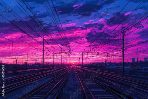 railway at sunset