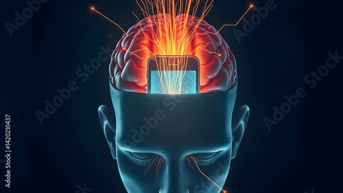 Technology and Mental Influence — 3D Illustration of Phone Programming Human Brain