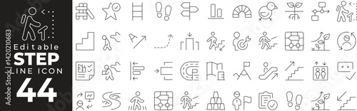 Steps & Process Icon Set: A Line Icon Collection Featuring Workflow, Progress, Timeline, Arrows, Stages, and More