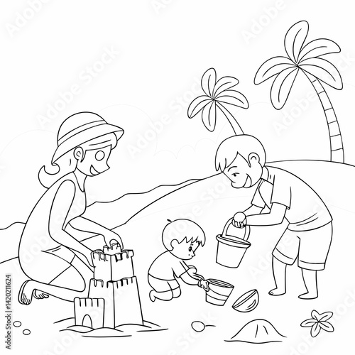 summer enjoy with family coloring page
