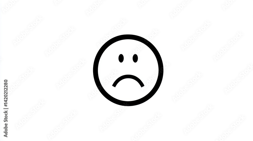 Fototapeta premium Minimalist Black and White Illustration of a Sad Smiley Face Representing Emotional Distress and Sadness