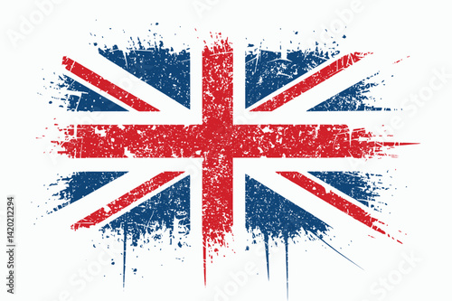 Splatter Grunge Union Jack Flag Illustration. Distressed Paint Brush UK Flag Art