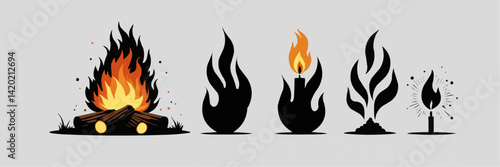 Abstract flame silhouettes that blend fire and form creatively. Each shape hints at heat without traditional curves—perfect for modern design.