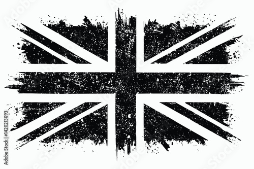 Black and White Grunge Union Jack Flag. Distressed UK Flag in Monochrome Grunge Style