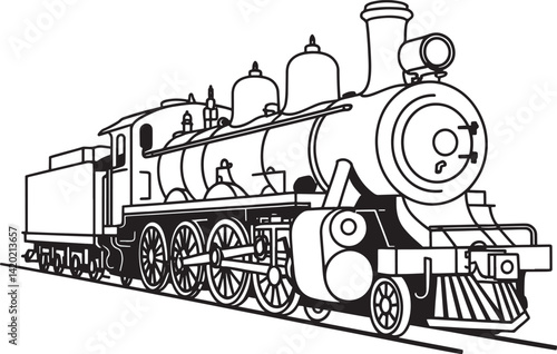 Vintage train Out line vector illustration isolated On Transparent Background