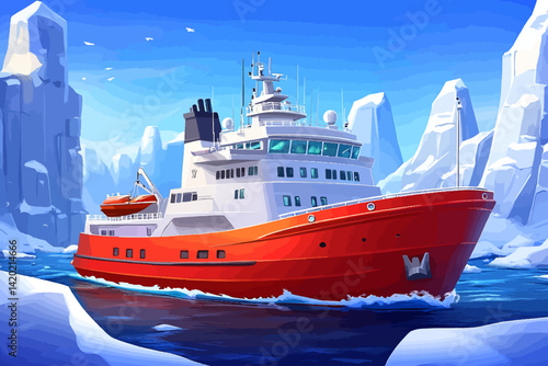Modern fishing ship on the antarctica