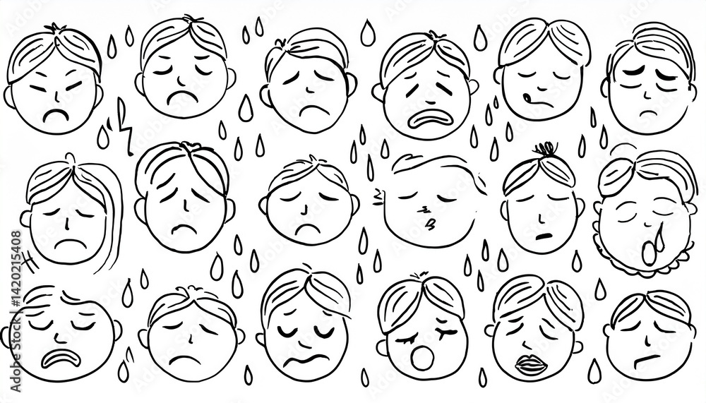 Fototapeta premium Various emotions expressed with sharp lines