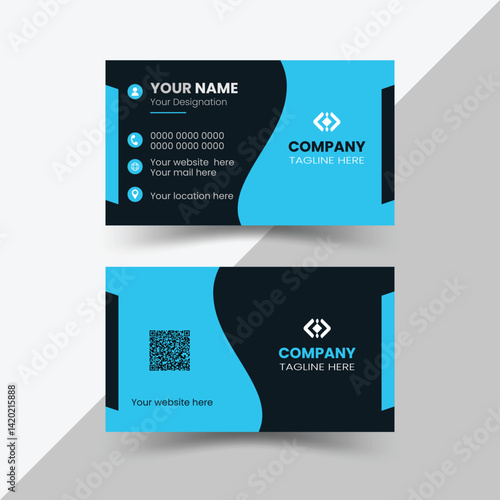 Modern and simple, creative double-sided business card design template, Portrait orientation, black and blue colour, using vector illustrator for business and personal illustration