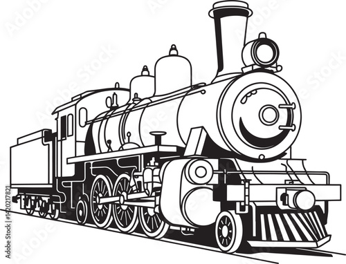 Vintage train Out line vector illustration isolated On Transparent Background