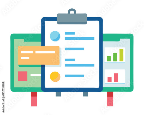 Project management with task boards on white background