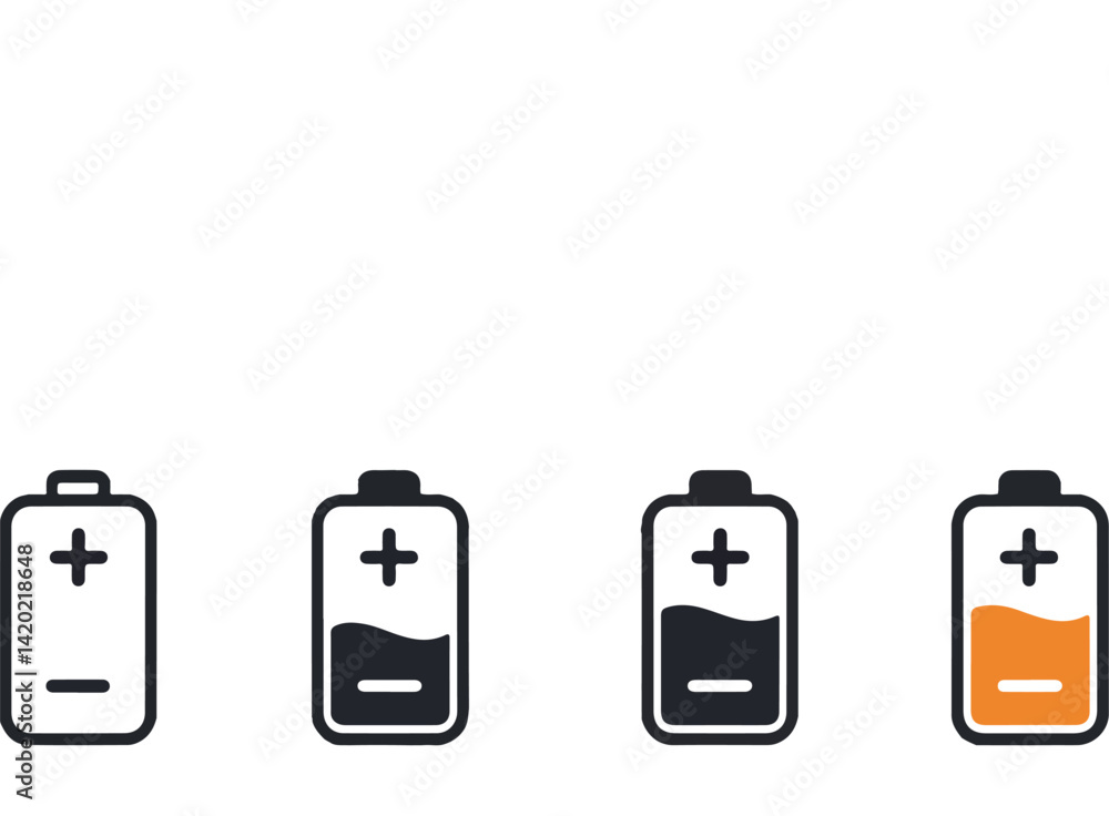 Battery Level Indicators Empty, Low, Medium, Full Battery Level Indicators Empty, Low, Medium, Full