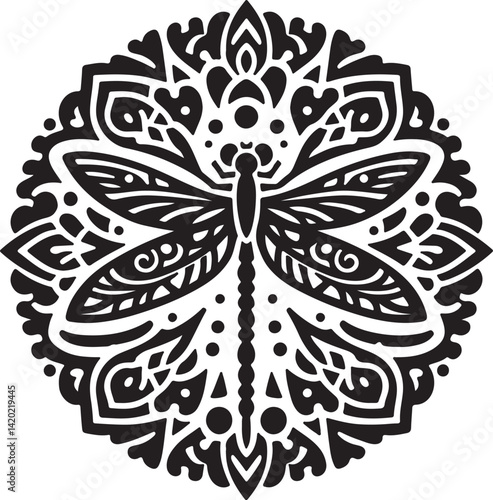 simple Dragonfly mandala design silhouette vector style with white background