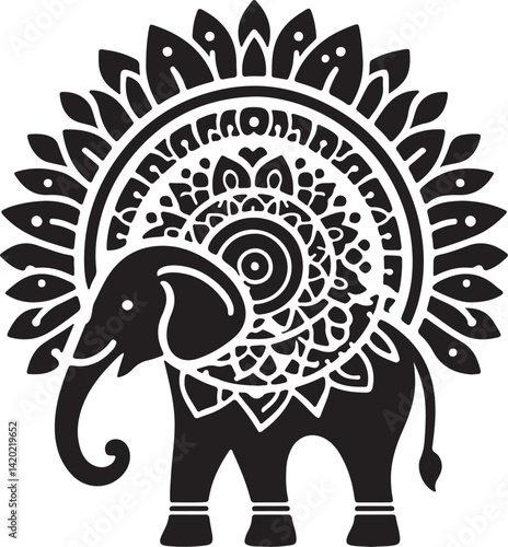 simple Elephant mandala design silhouette vector style with white background