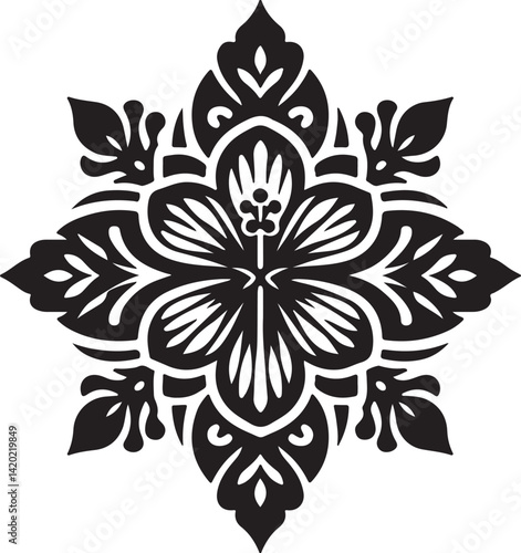 simple Hibiscus mandala design silhouette vector style with white background