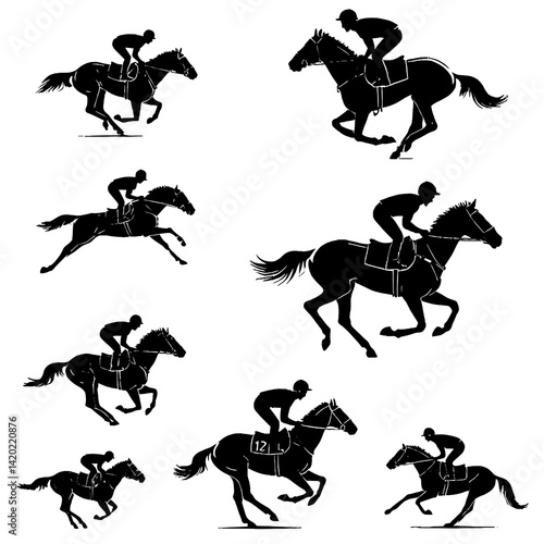 Horse Racing Jockey Silhouette Vector Set