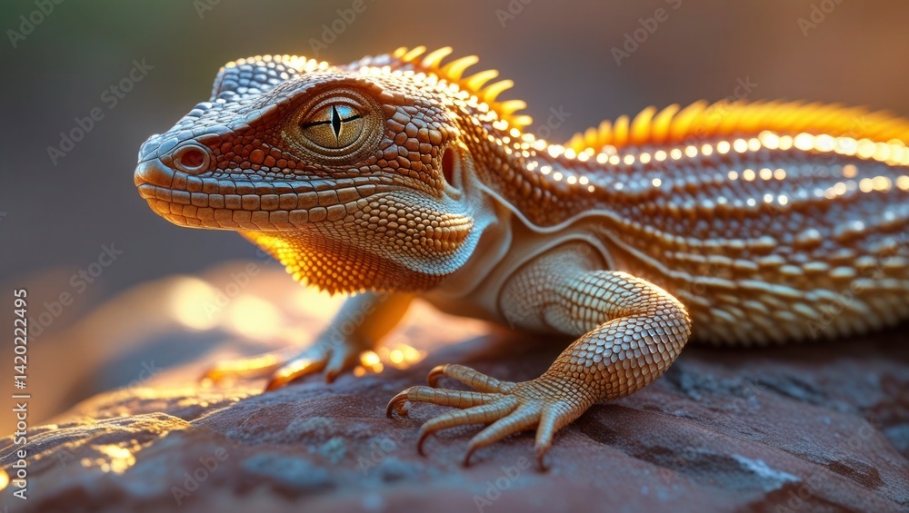 Close-up of a golden-brown lizard basking in sunlight. Close-up of a golden-brown lizard basking in sunlight.