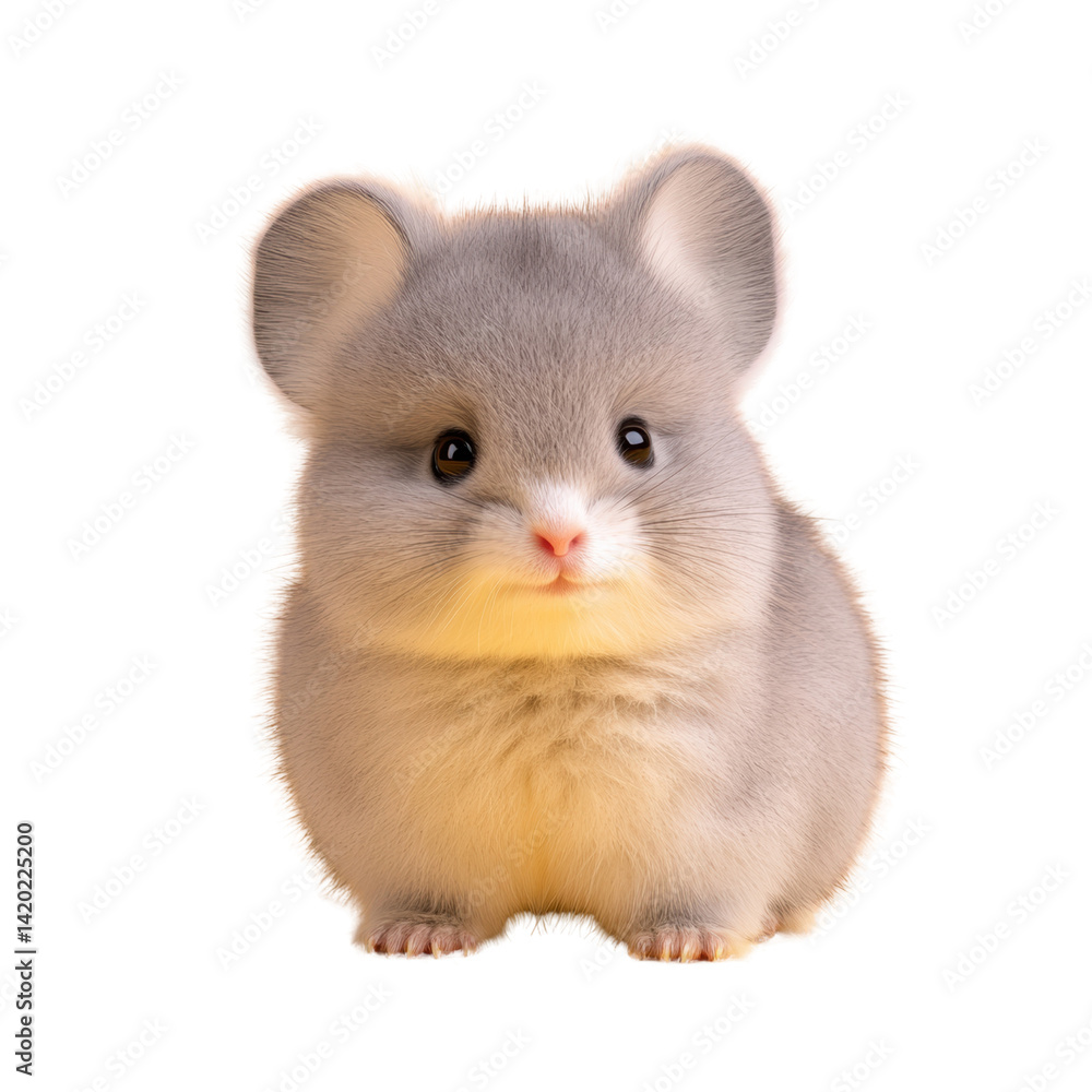 Obraz premium Cute Small Gray Animal With Big Ears and Round Body on White Background